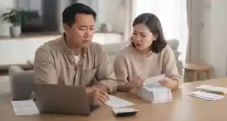 Couple reviewing household bills and mortgage paperwork